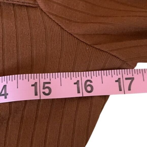 Cutout Front Ribbed Long Sleeve Top Brown No Comment L Polyester/Spandex Womens - Picture 7 of 8